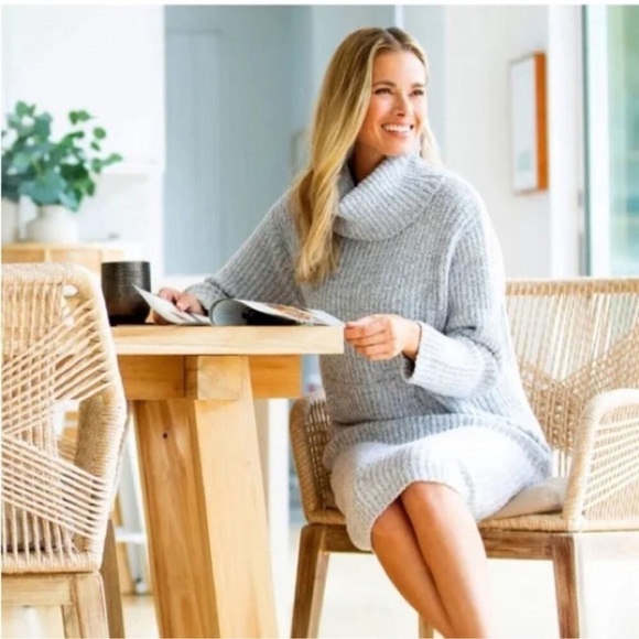 Softies Marshmallow Slouch Turtleneck Lounger Dress Womens Gray Ribbed - Picture 1 of 10